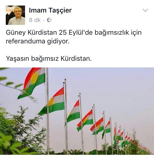 İmam Taşçıer'in Facebook hesabından yayınladığı mesajı